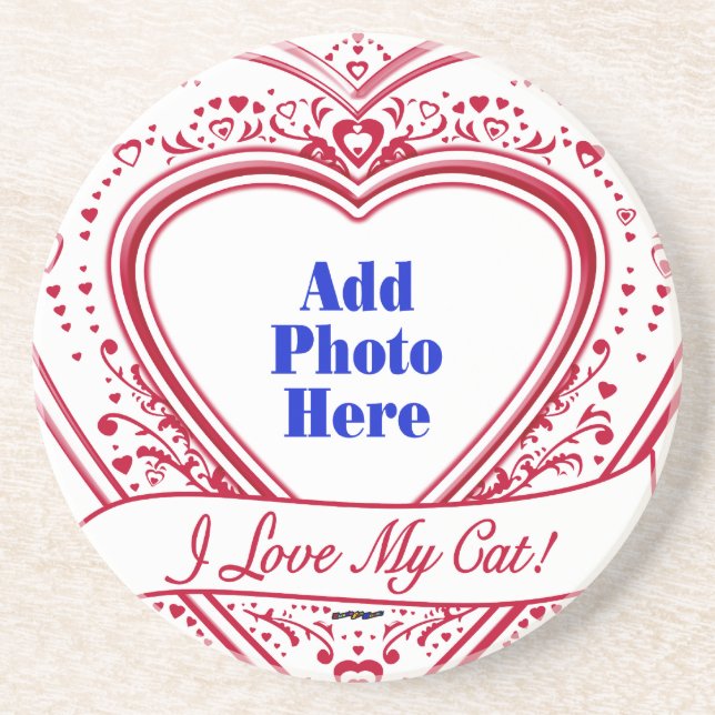 Dessous De Verre En Grès J'adore My Cat ! Photo Red Hearts (Devant)