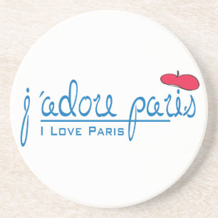 Dessous De Verre En Grès j'adore Paris (J'aime Paris) avec béret rouge