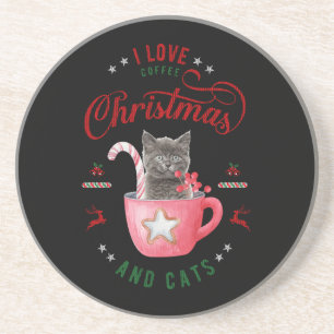 Dessous De Verre En Grès J'aime Café Noël et Chats Joyeux Salutations