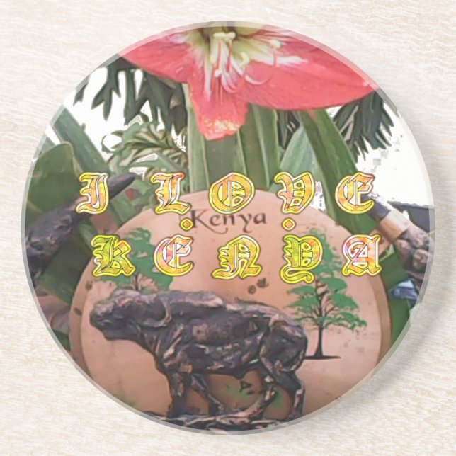 Dessous De Verre En Grès J'aime (Cœur) Kenya Patch/Impression de Buffle (Devant)