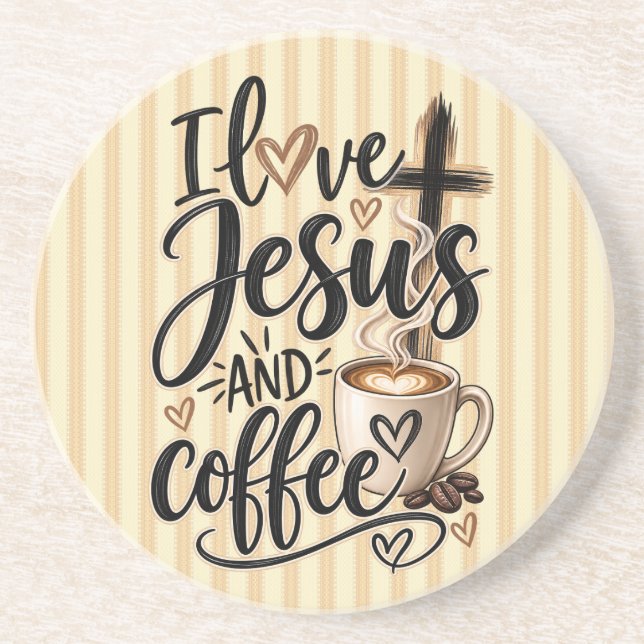 Dessous De Verre En Grès J'aime Jésus et le café (Devant)