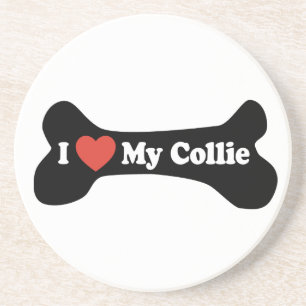 Dessous De Verre En Grès J'aime mon colley - os de chien