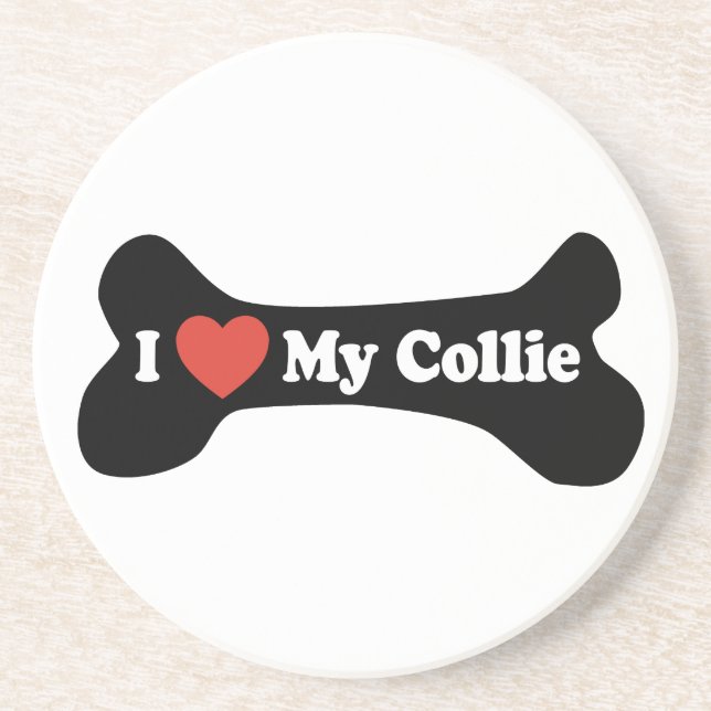 Dessous De Verre En Grès J'aime mon colley - os de chien (Devant)