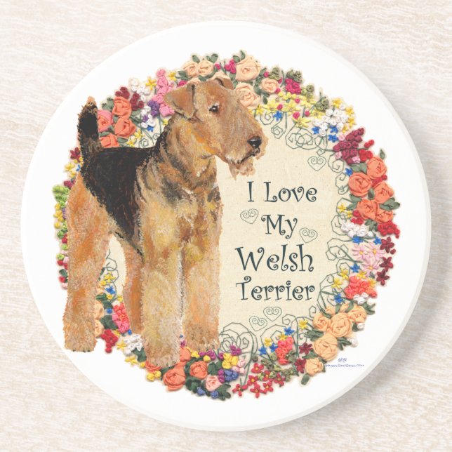 Dessous De Verre En Grès J'aime mon terrier gallois (Devant)