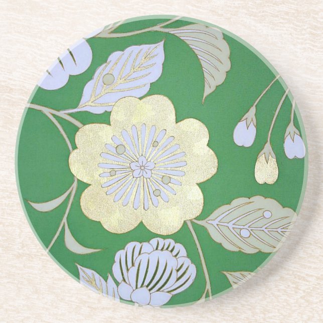 Dessous De Verre En Grès Japonais KIMONO Textile, motif floral (Devant)