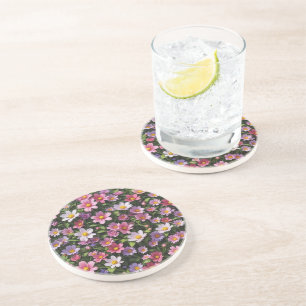 Dessous De Verre En Grès Jardin à fleurs rose et blanc