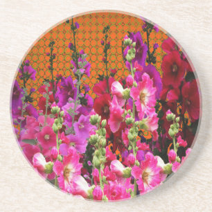 DESSOUS DE VERRE EN GRÈS JARDIN AMBRE DE COULEUR DE ROSE TRÉMIÈRE ROSE