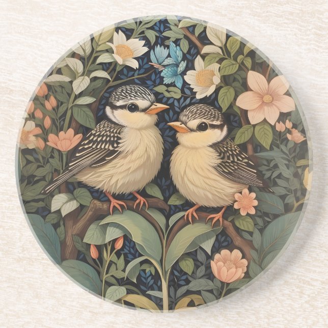 Dessous De Verre En Grès Jardin botanique de deux mignons bébés oiseaux (Devant)