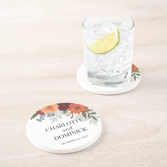 Dessous De Verre En Grès Jardin d'automne de Bourgogne Mariage floral (Côté)