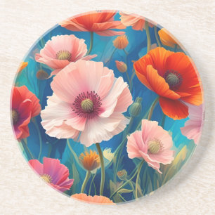 Dessous De Verre En Grès Jardin de fleurs de pavots multicolores-47569