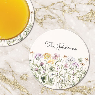 Dessous De Verre En Grès Jardin de fleurs sauvages à l'aquarelle monogrammé