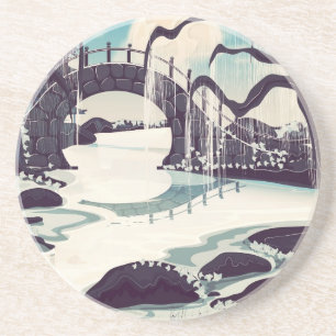 Dessous De Verre En Grès Jardin de méditation japonais vintage