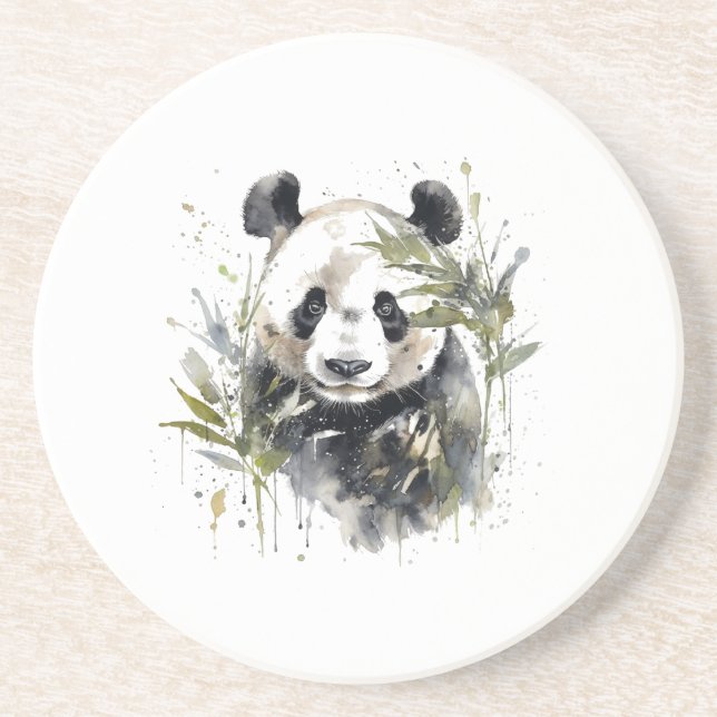 Dessous De Verre En Grès Jardin de panda à l'aquarelle (Devant)