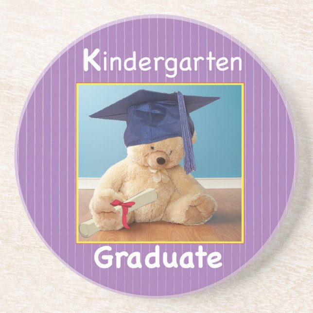 Dessous De Verre En Grès Jardin d'enfants Graduation Teddy Bear sur pourpre (Devant)