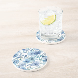 Dessous De Verre En Grès Jardin floral aquarelle botanique bleu