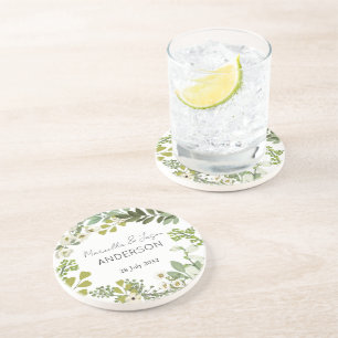 Dessous De Verre En Grès Jardin Foliage Verdure Wreath Mariage