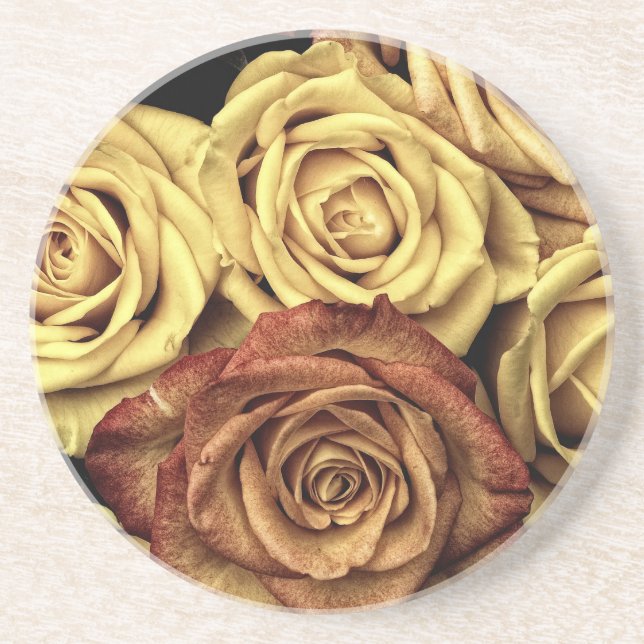 Dessous De Verre En Grès jaune et rouge rose (Devant)