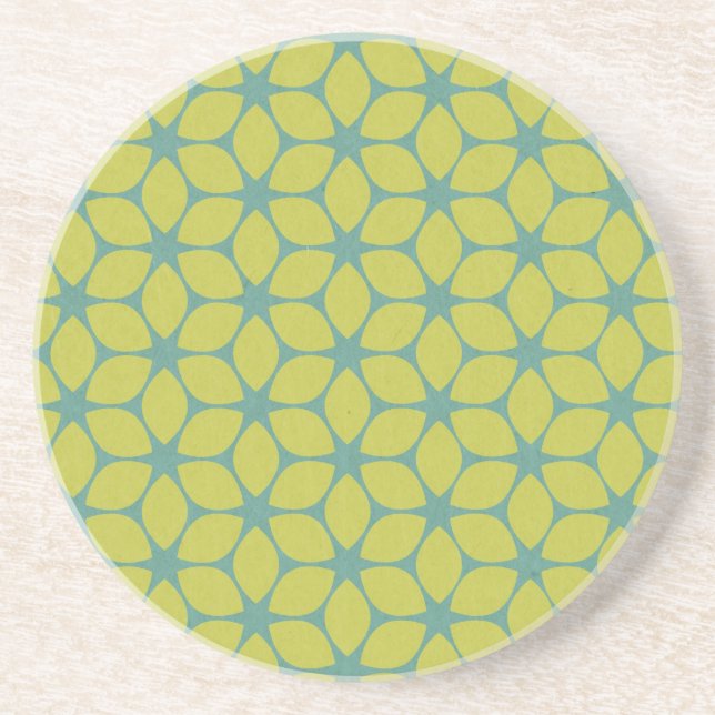 Dessous De Verre En Grès Jaune/fleur géométrique turquoise (Devant)