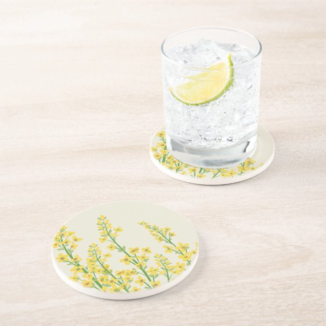 Dessous De Verre En Grès Jaune Moderne Citrine Fleurit (Côté)