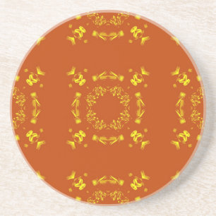 Dessous De Verre En Grès Jaune, Orange Floral Damas Motif rétro