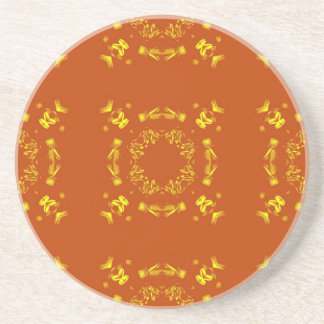 Dessous De Verre En Grès Jaune, Orange Floral Damas Motif rétro