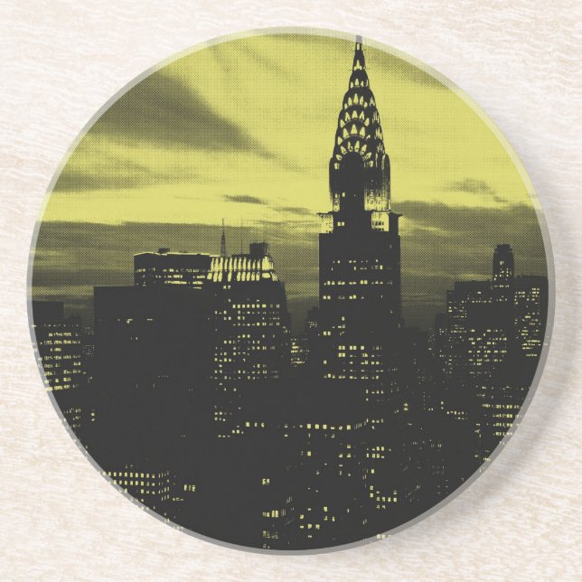 Dessous De Verre En Grès Jaune pointu Noir New York City (Devant)