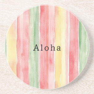 Dessous De Verre En Grès Jaune Rose Menthe Rayures Aloha