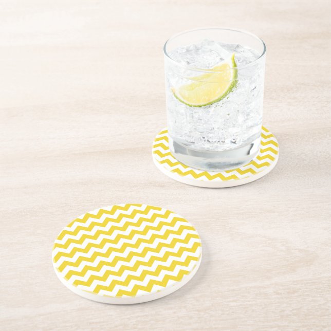 Dessous De Verre En Grès Jaune Zigzag, Jaune Chevron, Motif géométrique (Côté)