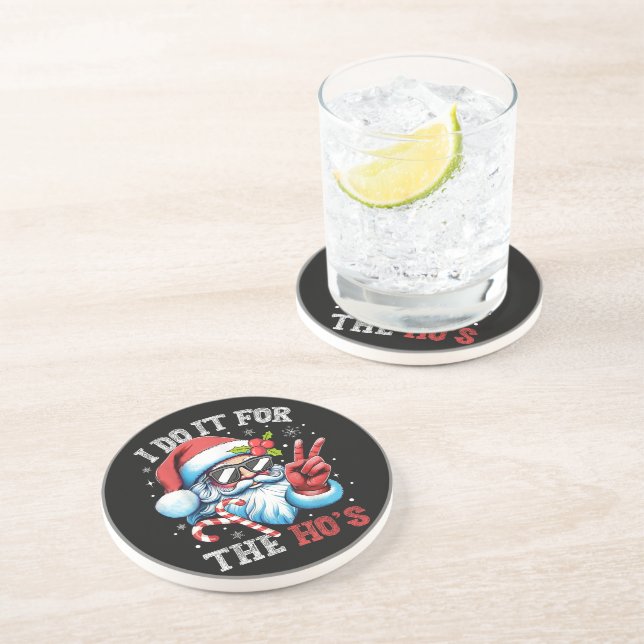 Dessous De Verre En Grès Je le fais pour les Ho's Funny Christmas Santa (Côté)