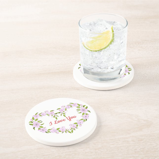Dessous De Verre En Grès Je t'aime Fleurs mignonnes (Côté)