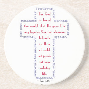 Dessous De Verre En Grès Jean 3:16 Croix Rouge, Blanche et Bleue