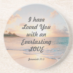 Dessous De Verre En Grès Jérémie 31:3 Je vous ai aimés Bible Ocean Sunset