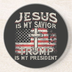 Dessous De Verre En Grès Jésus est mon sauveur Trump est mon président Amér