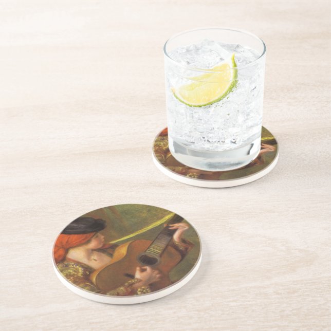 Dessous De Verre En Grès Jeune Espagnole avec guitare par Pierre Renoir (Côté)