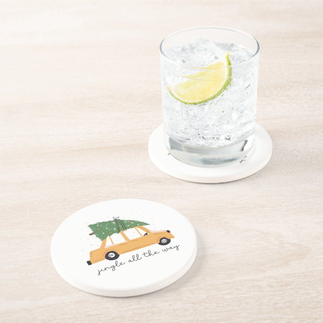 Dessous De Verre En Grès Jingle All Way Voiture et Noël Arbre vacances (Côté)