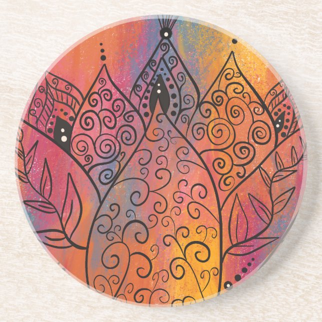 Dessous De Verre En Grès Joli Art Floral (Devant)