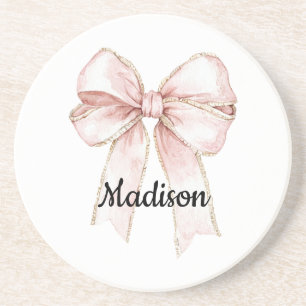 Dessous De Verre En Grès Joli Bow rose blanc personnalisé