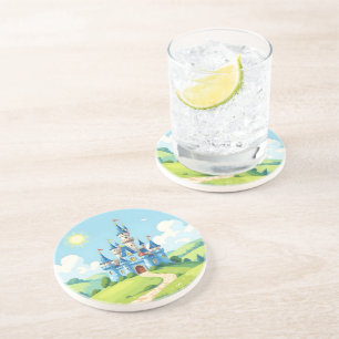 Dessous De Verre En Grès Joli château bleu et blanc