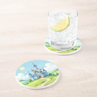 Dessous De Verre En Grès Joli château bleu et blanc