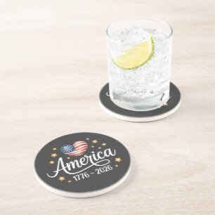 Dessous De Verre En Grès Joli cœur de drapeau 1776-2026 4 juillet 250e