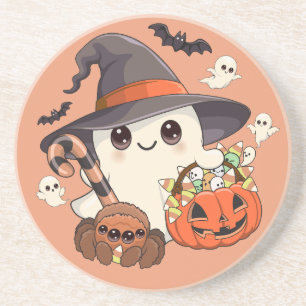 Dessous De Verre En Grès Joli fantôme de Halloween de style Kawaii