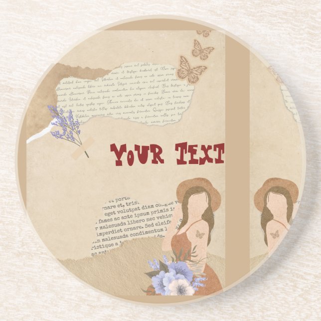 Dessous De Verre En Grès Joli gris, fleur, papillon et texte  (Devant)