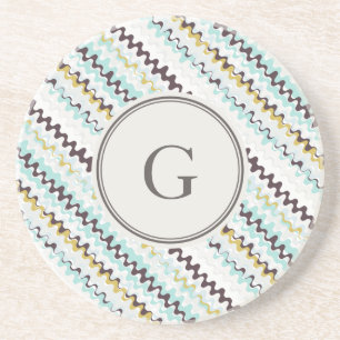 Dessous De Verre En Grès Joli monogramme de motif abstrait turquoise