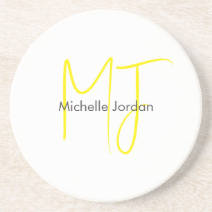 Dessous De Verre En Grès Joli Monogramme Jaune Blanc Moderne Minimaliste