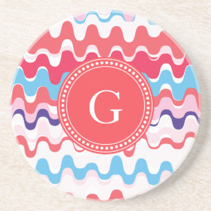 Dessous De Verre En Grès Joli monogramme motif rose rouge abstrait