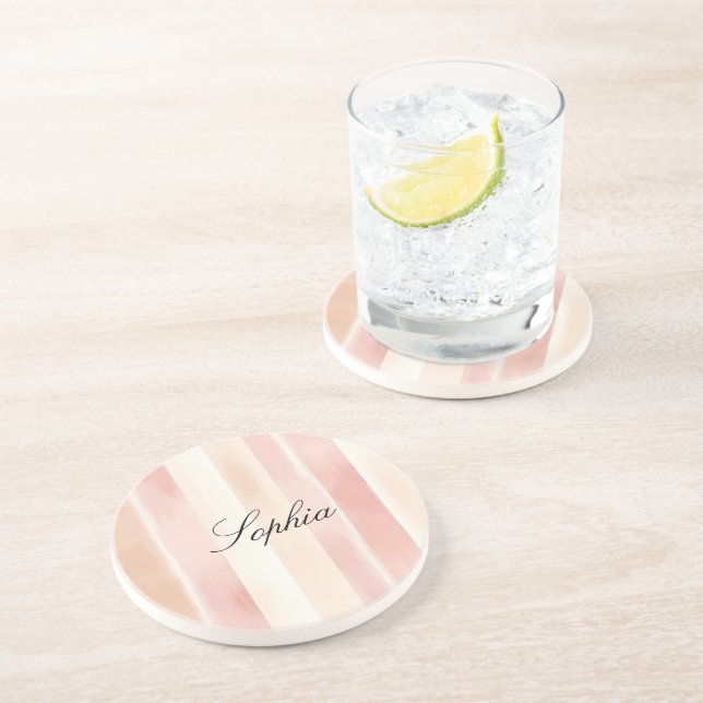 Dessous De Verre En Grès Joli Peach rose Crème raypes (Côté)