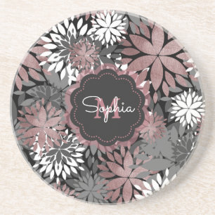 Dessous De Verre En Grès Joli Rose Gold Floral Illustration Motif