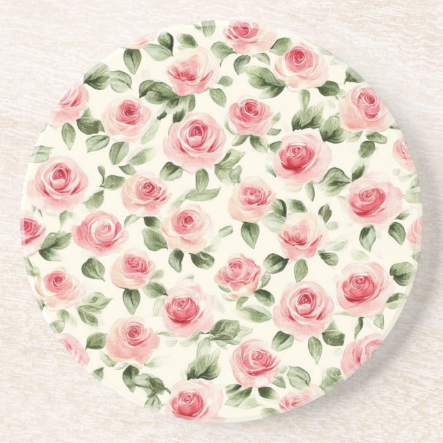 Dessous De Verre En Grès Joli rose Roses Floral (Devant)