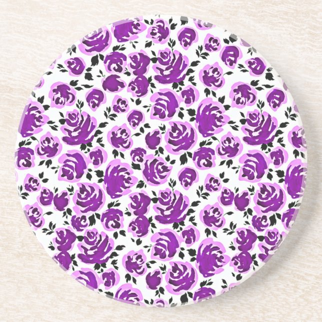Dessous De Verre En Grès Joli violet blanc rose motif (Devant)