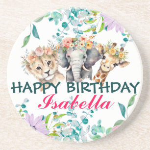 Dessous De Verre En Grès Joli zoo floral jungle Animaux Anniversaire Bienve